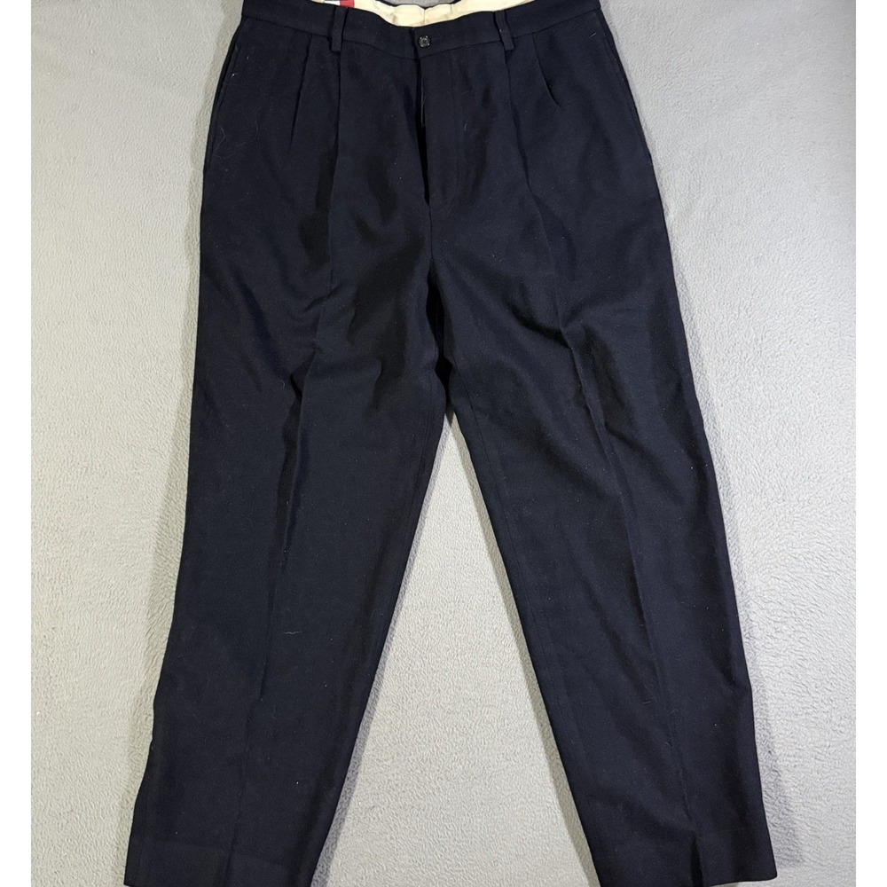 Vtg Tommy Hilfiger 30x32‎ Navy Blue Old Money Pleated Mens Dress Pants Heavy
